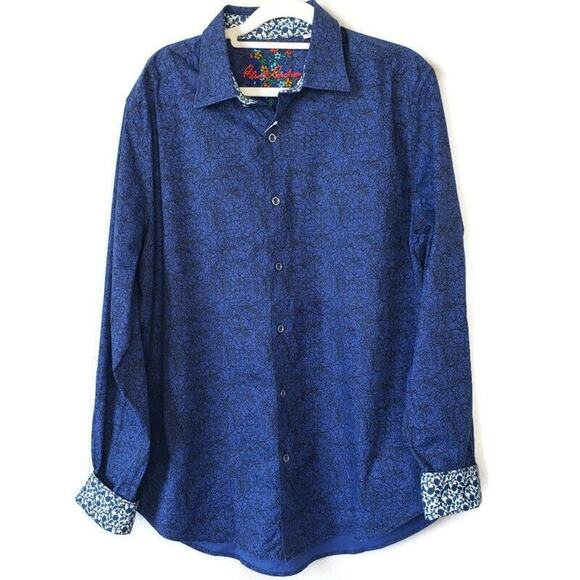 Robert Graham Other - Robert Graham Geometric Floral Camo Print Stretch Sport Shirt Navy Blue Large